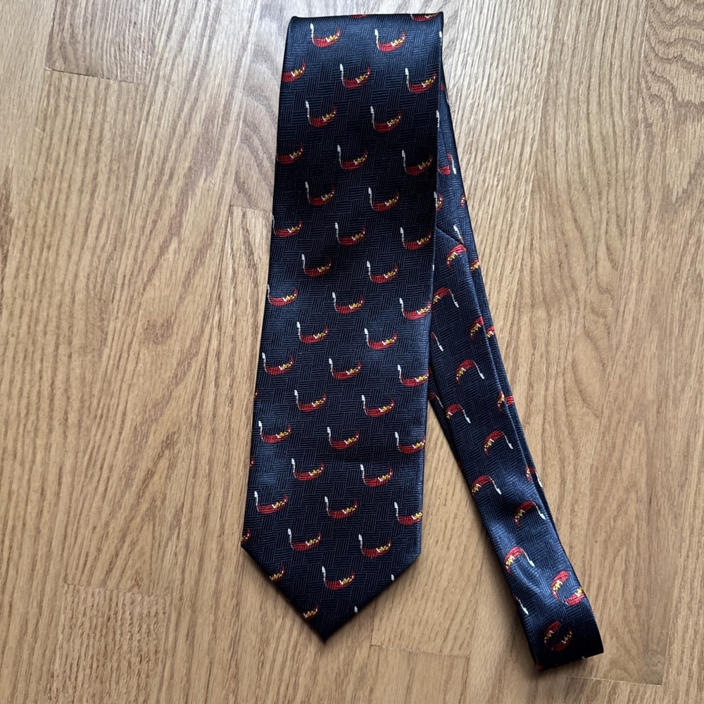 Giorgio Mariani Italy Silk Tie Blue Red Venice‎ Gondola Nautical Vintage 58"